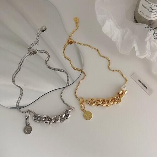 Minar Vintage Chunky Cuban Chains Necklaces for Women Mujer Natural Freshwater Pearl Coin Pendant Chokers Necklace Jewellery