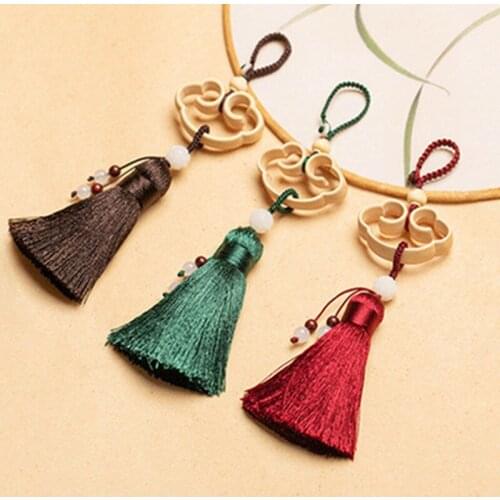 Fashion Jewelry Key Chains Sandalwood Ruyi Safe Lock Car Keychain Pendant Chinese Style Jewelry Creative Personality Small Gift