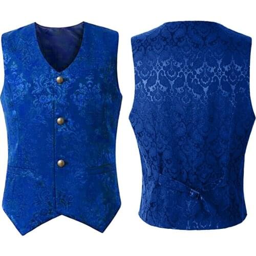 Mens Vintage Victorian Vest Steampunk Single Breasted Suit Vest Slim Fit Brocade Floral Jacquard Halloween Jacket Waistcoat 3XL