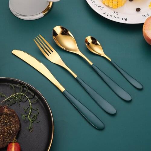 4Pcs/Lot Dinnerware Sets Fashion Durable Stainless Steel Luxury Flatware Home Black Gold Fork Spoon Knife Kitchen Tableware Set