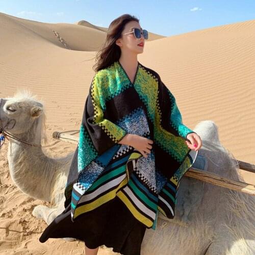 Wedding Travel Cloak New Ethnic Style Knitted Jacket Travel Photo Cloak Big Shawl Female Autumn and Winter Wear Sunscreen Scarf