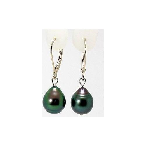 New Favorite Pearl Earrings 8x12mm Peacock Tahitian Pearl Dangle Earring 14k White Gold Leverbacks New Style Fine Ladly Gift