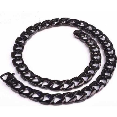 Trendy Style Mens Black Color Rock Roll Stainless Steel Casting Miami Cuba Chain Necklace 15mm18-40"