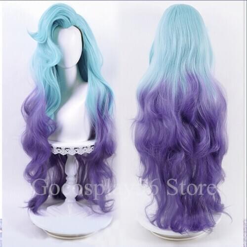 Seraphine Wig LoL Cosplay KDA Dyed Colors Gradual Blue Purple Synthetic Hair Long Curly Wig Body Wave Wavy Seraphine Coplay