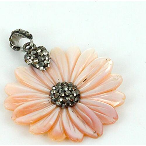 Charms natural pink shell sun flower blossoms pave rhinestone pendant necklace for jewelry making DIY material for women