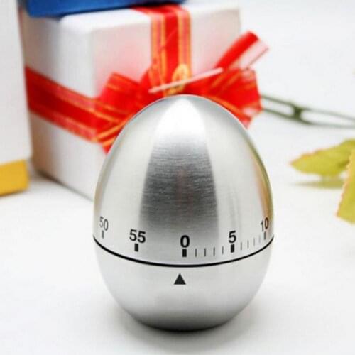 Portable Metal Timer Attractive Stainless Steel Anti-slip Bottom 60 Minutes Egg-shaped Manual Reminder for Home Kitchen Timer