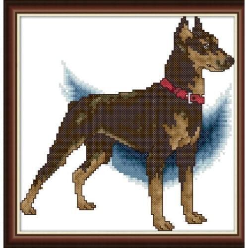 Joy Sunday German Shepherd&Doberman Cross Stitch Pattern 11CT 14CT Animal Painting Set for Embroidery Stamped Kits Home Decor