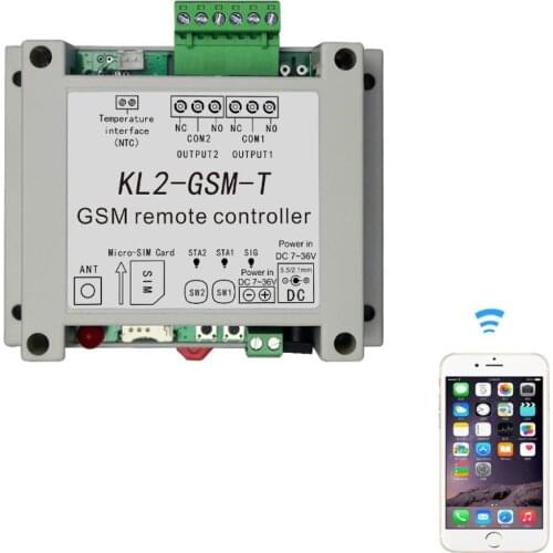 DC12V 2Channel relay output GSM Remote control Switch KL2-GSM-T With 1meter temperature sensor