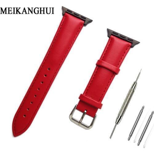 Genuine Leather Buckle Strap Watch Band Charm Red White Apple Watch 38mm Strap For Women iWatch 1 2 3 Series Accessories
