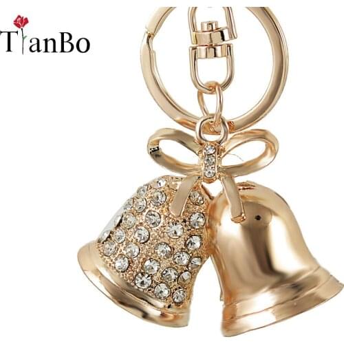 Christmas Golden Bells Keychain Fashion Crystal Rhinestone Jingle Bell Christmas Key Chains Rings Women Girls Car Bags Xmas Gift
