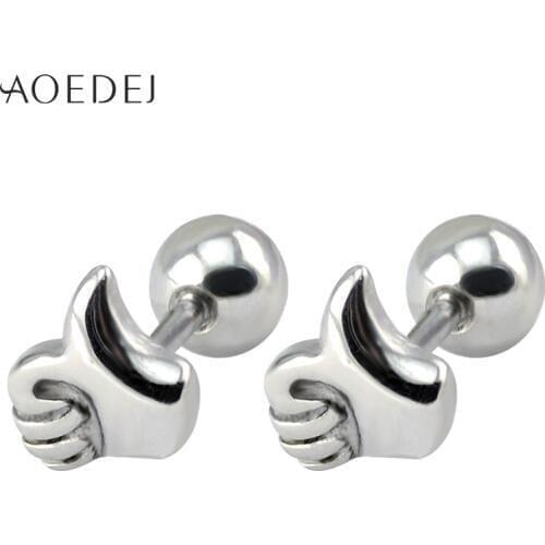 AOEDEJ 1 Pair Thumb Mold Silver Color Stud Earring Fashion Jewelry Stainless Steel BrincosTragus Piercing Studs Jewelry Women
