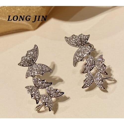 New Korea Micro Inlaid Zircon Butterfly Shape Silver Color Earrings Luxury Fashion Personality Banquet Earring pendientes серьги