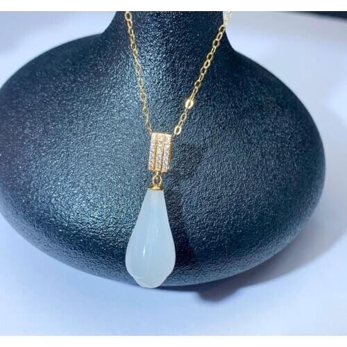 SHILOVEM 18k yellow gold natural white Jasper pendants Christmas Gift fine Jewelry wedding no necklace new 8*17mm mymz081788hby