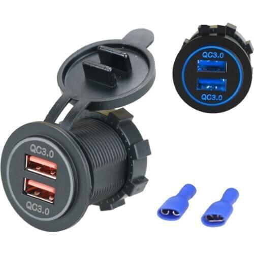 Universal Car Dual QC3.0 USB Charger Motorcycles Fast Charging LED Light Chargers For Cellphone Tablet Charging Plug And Play