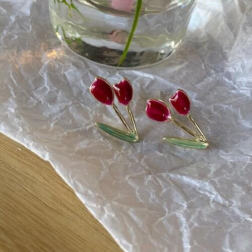 Retro Fashion Enamel Flowers Stud Earrings for Women Girls Simple Autumn Tulip Charming Earring Earrings Jewelry Accessory Gift