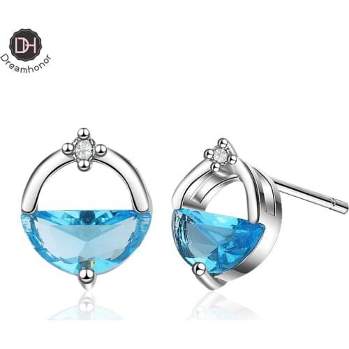 Dreamhonor 2021 Fashion 925 Sterling Silver Blue Crystal Stud Earrings Jewelry Accessories