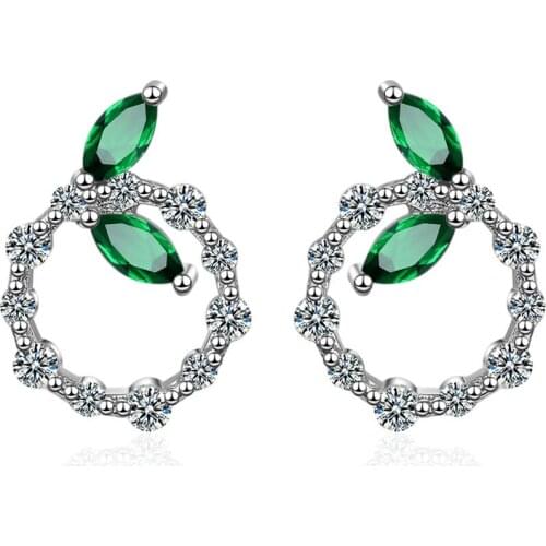Utimtree Korean New White Green Leaves Stud Earrings for Women Round Earring Party Jewelry Drop Shipping