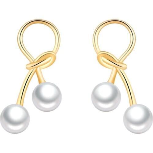 Fashion Jewelry Simulated Pearl korean earrings for women 925 sterling silver Bow gold earrings for women Wedding Elegant