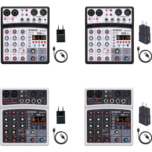 4 Channels Audio Sound Mixer Mixing DJ Console USB Record Sound Card for Home Karaoke KTV with 48V Phantom Power
