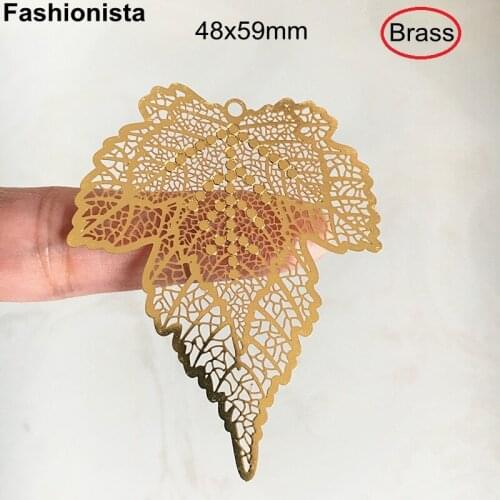 10 pcs - Brass Filigree Maple Leaf Charm Pendant 48x59mm KC Gold Silver-color DIY Earrings Jewel-accessories -U