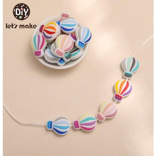 Lets make 10pcs SiliconeHot air balloon Beads Safe Teether Round Baby Teething Bead DIY Chewable Colorful For Infant Loose