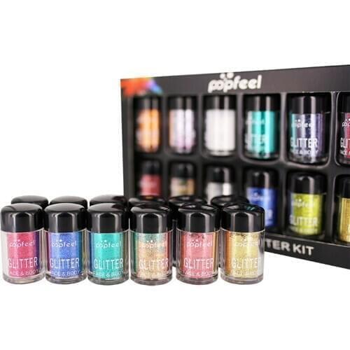 12pcs/set POPFEEL Brand Glitter Eyeshadow Makeup Shiny Loose Glitter Powder Eye Shadow Cosmetic Make Up Pigment