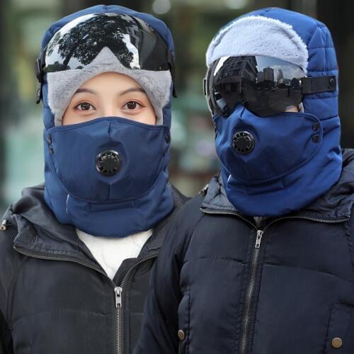 2020 Fleece Earmuffs Hat Skiing Hat Snowboard Riding Motorcycle Men Cycling Bomber Hat with Glasses Windproof Mask