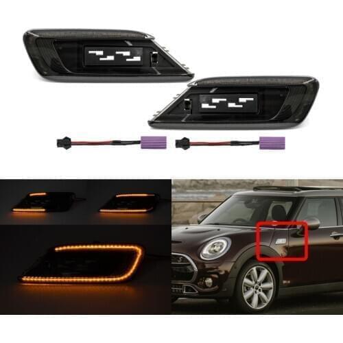 2x Fits For Mini Clubman S F54 2016-2020 Smoked Sequential Dynamic Amber Led Side Marker Lights Auto Turn Signal Lamps