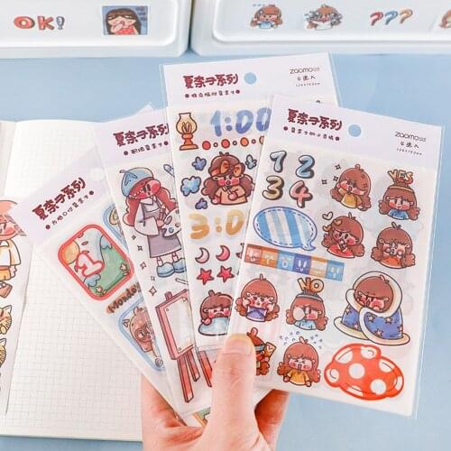 4pcs/set Washi Paper Stickers Cute Cartoon Hand Journal Diary Scrapbook Decoration Stationery Stickers 2021 New School Supplies