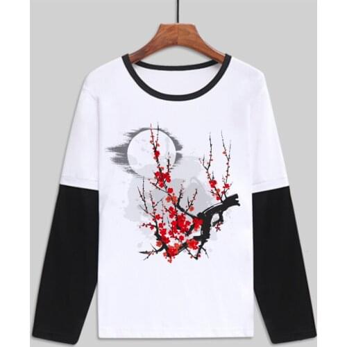 Unisex Anime Chinese culture T-Shirt CCNGC shanshuihua carp goal dragon Cotton Casual T-Shirt Tee Long Sleeve Full T Shirt