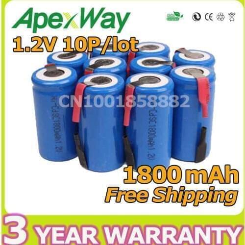 Apexway 10pcs/lot 1800mAh 1.2V NI-CD nicd ni cd Rechargeable Batteries fiee shipping and high quality