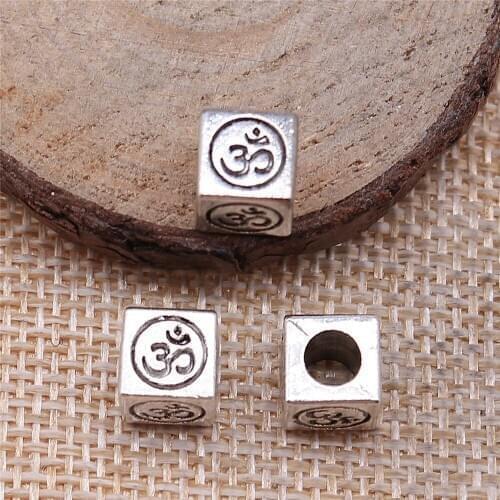 Free shipping 30pcs 8x8x8mm antique silver OM large beads charms diy retro jewelry fit Earring keychain hair card pendant