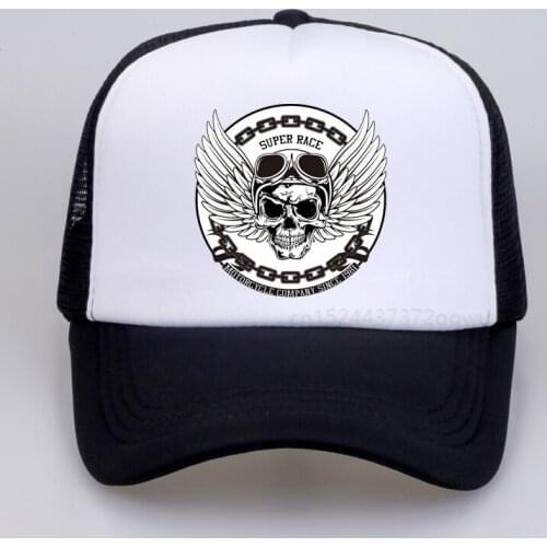 SUPER RACE Motorcycle men Baseball cap Punk Skull Moto Racing car Dad hat Summer Off-road racing mesh Breathable hat snapback