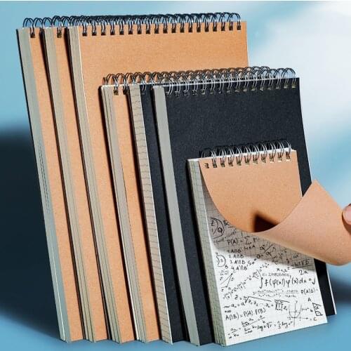 Kraft Paper Spiral Binder Coil Notebook A6 A5 B5 A4 Thick Portable Notepad Horizontal Line Blank Grid Notebooks 2 Color