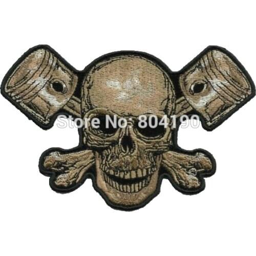 8.25" XL LARGE SKULL PISTONS Iron On Patch ROCKABILLY MC HOT ROD PUNK MOTORCYCLE JACKET VEST BIKER PATCH goth punk Jacket Back