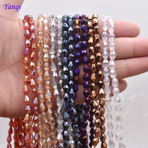 Yanqi Hight Quality 6X8MM Crystal Glass Tear Drop Shape Beads Loose Spacer Round Faceted Bead For Jewelry Making DIY Accessories