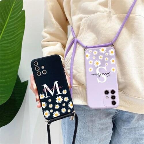 Custom Name Flower case for Xiaomi Mi 11 10 9 8 Lite A3 A2 A1 Poco X3 NFC Pro M3 Strap Necklace Case for redmi note 7 8 9 10 Pro