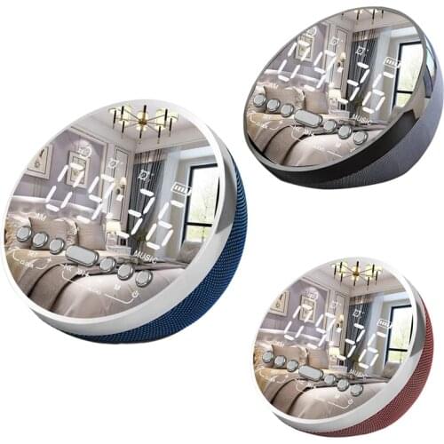 Digital Alarm Clock Bluetooth Speakers,LED Portable Bedroom Desk Bedside Clocks with Mirror FM Radio USB Port Charg