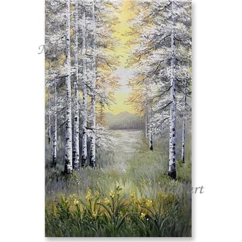 Village Landscape Painting Hand-painted Textured Birch Trees Picture Oil Painting No Frame Dropship Canvas Wall Decorative Art