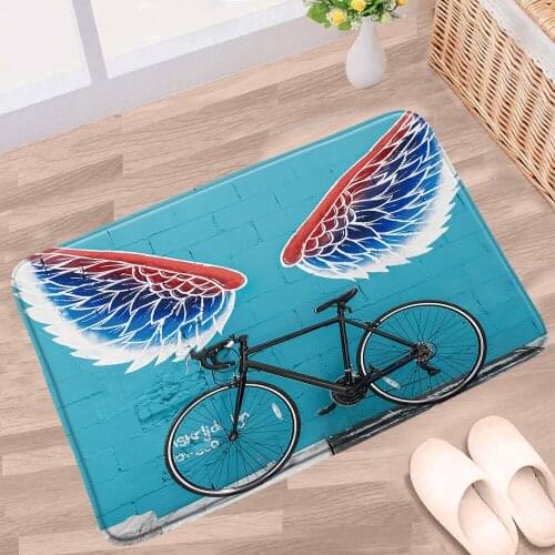 Flannel Indoor Doormat Anti-slip Rugs Feather Bike Letter Pattern Home Decor Floor Mat Bedroom Kitchen Bathroom Carpet Washable