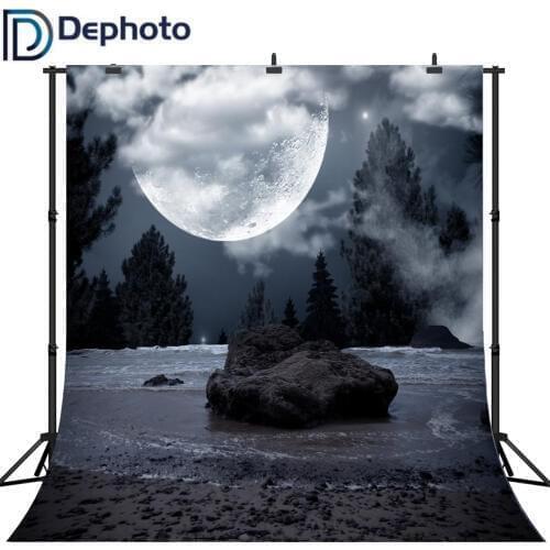 Dephoto Moon in Foggy Forest Photography Backdrops Halloween Background for Kids Photo Studio Photographer Backgrounds