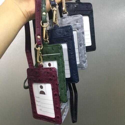 Customized Bus Card Set ID Card Pack Work Card Holder Snake Pattern Wallet Card Bag With Lanyard Fashion Ostrich ID Card Wallet