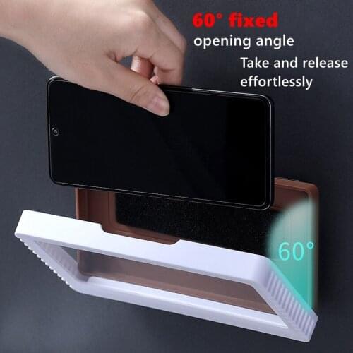 Waterproof Mobile Phone Box Punch-free Wall-mounted Self-adhesive Touch Screen Holder Bathroom Shower Sealed Protective Storage