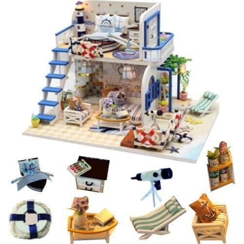 BLUE COAST Doll House Miniature Dollhouse DIY Wooden House With Furniture Educational Toys For Children Birthday Child Gift