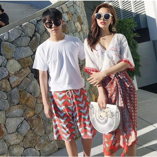 New Couple Swimsuit Women Bikini Men Board Shorts Swimming Trunks Boxer Sweat Beach swimwear Surfing Board short Fitness