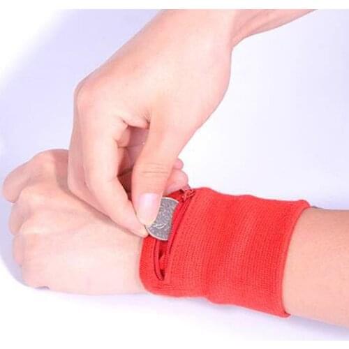 1 Pc Cotton Wristbands Sport Sweatband Zipper Wrist Wallet for Running Basketball Tennis Sweat Wrist Support Brace Wraps Guard