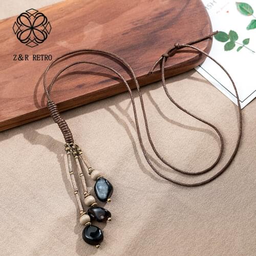 Natural Stone Fashion Necklace Jewelry For Women Long Sweater Rope Chain Trendy Pendant & Necklaces Handmade Clothes Accessories
