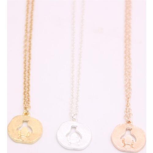 Fashion penguin necklaces Beautiful circular hollow out penguin pendant necklaces Gap penguin pendant necklaces for women
