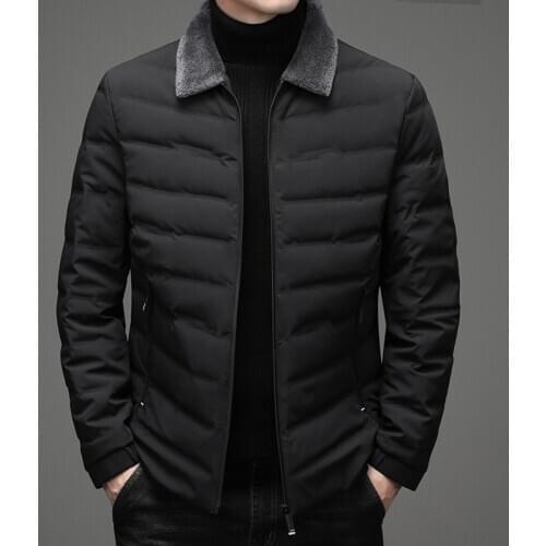 Down Jacket Male Winter Men Business Casual Lapels Lamb Fur Collar White Duck Down Outer Coat Clothes