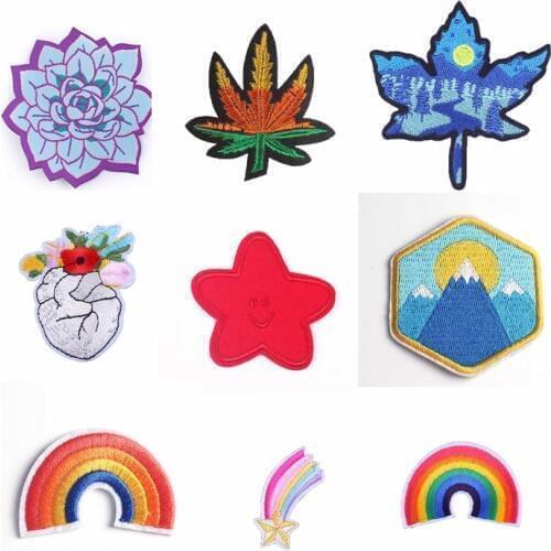 Pulaqi Rose Flowers Patches Rainbow Embroidery Patch for Clothing Sewing Iron on Patch on Cloth Badge Leaf Applique Accessories